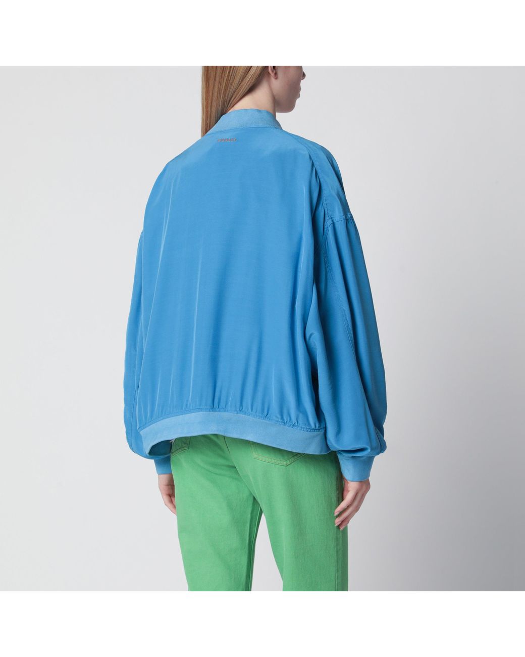 Versace Blue Light Silk Poplin Zip Blouson