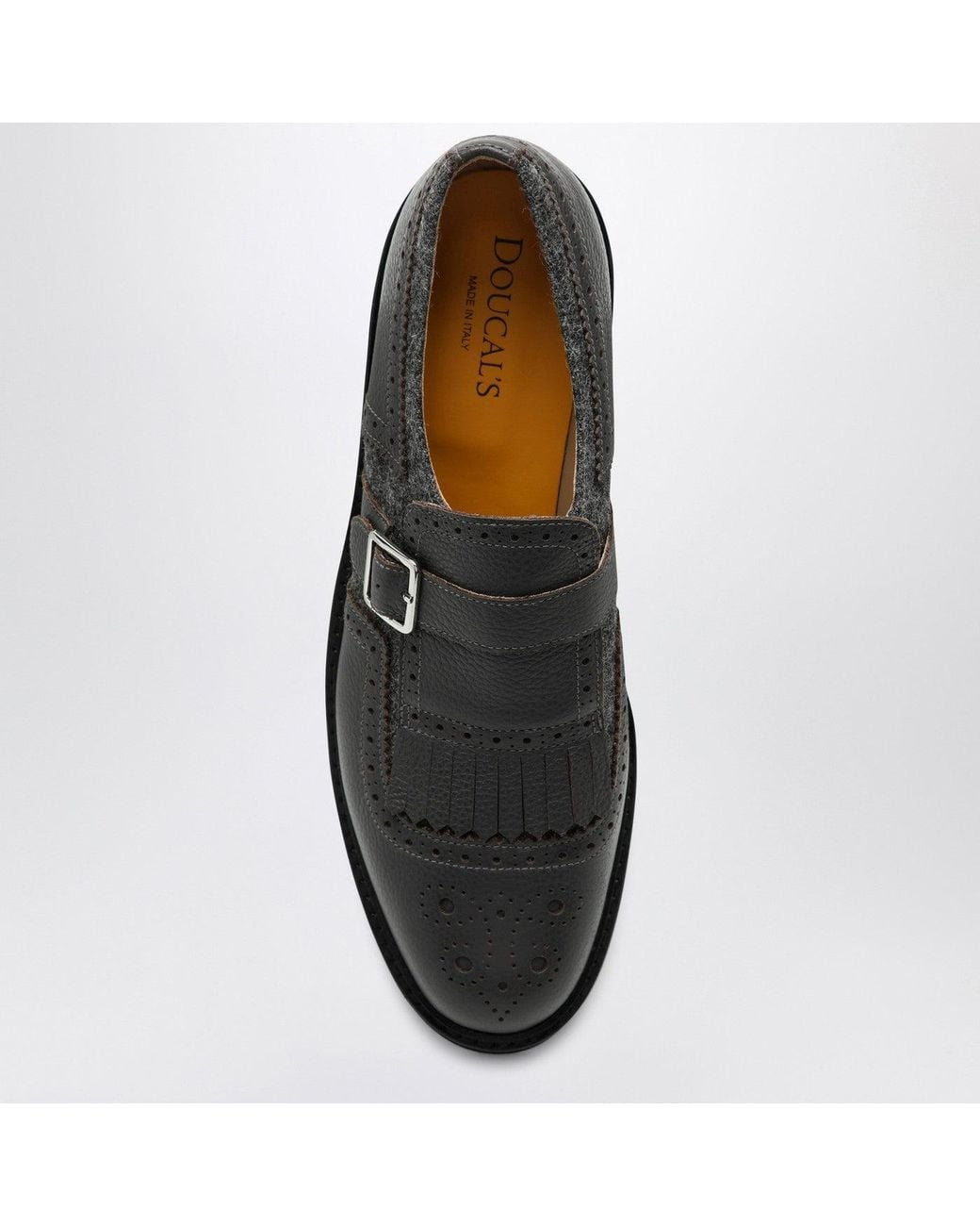 Doucal's Black Leather Shoes With Buckle And Fringes