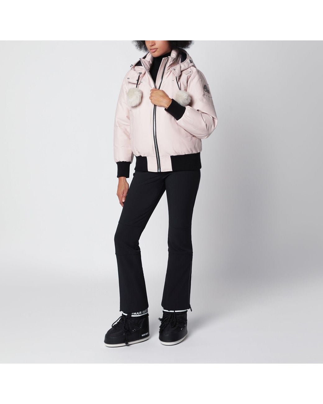 Moose Knuckles Natural Cropped Original Debbie Quilted Bomber Down Jacket With Adjustable Shearling-Hood Trim