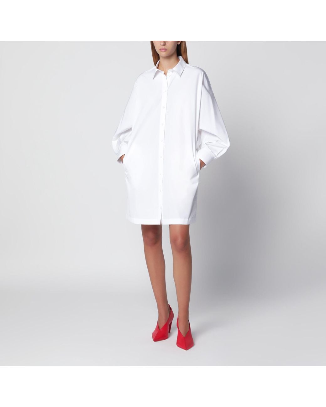 Loewe White Cotton Poplin Shirt Dress With Batwing Sleeves