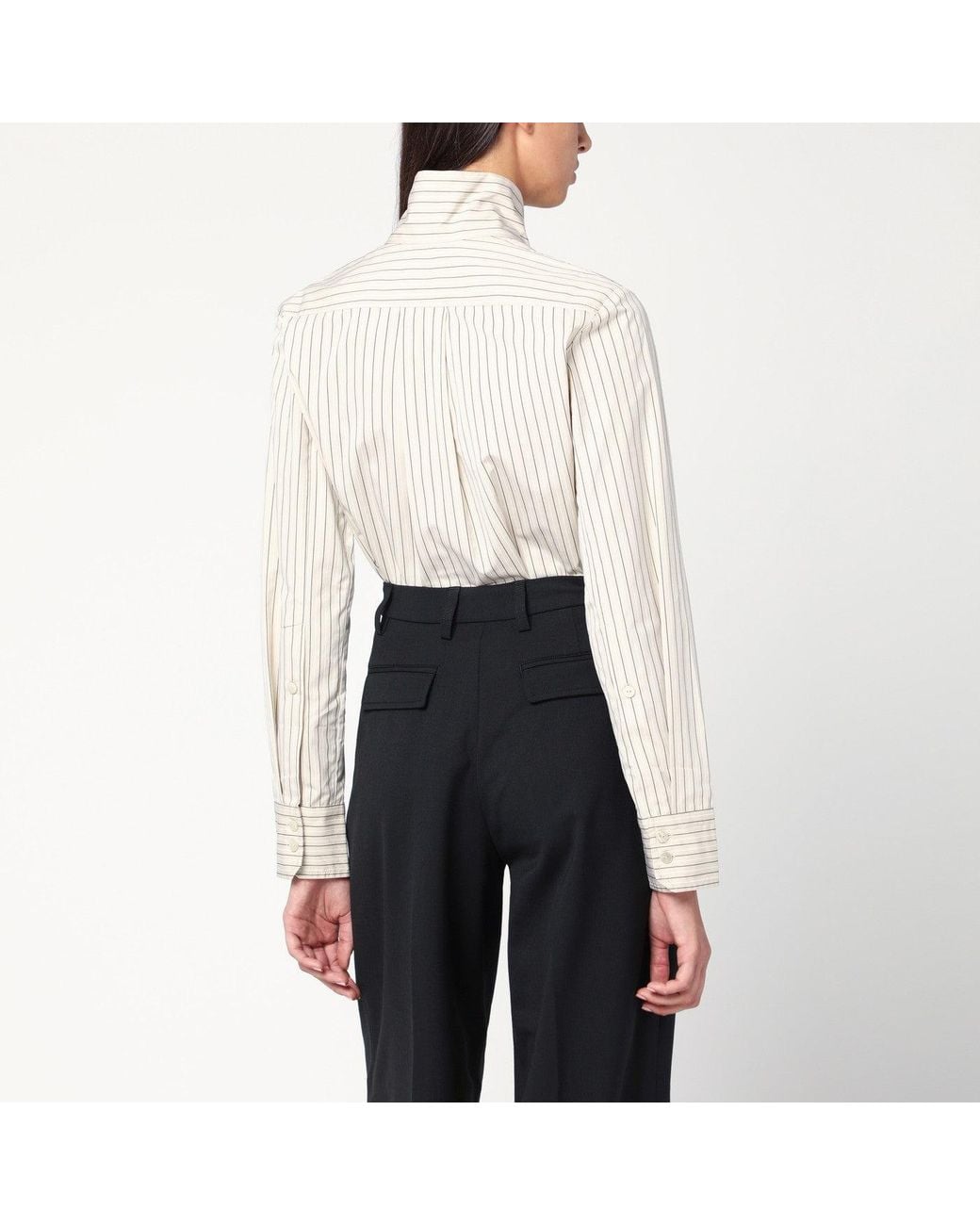 Patou White Striped Shirt With Scarf Collar