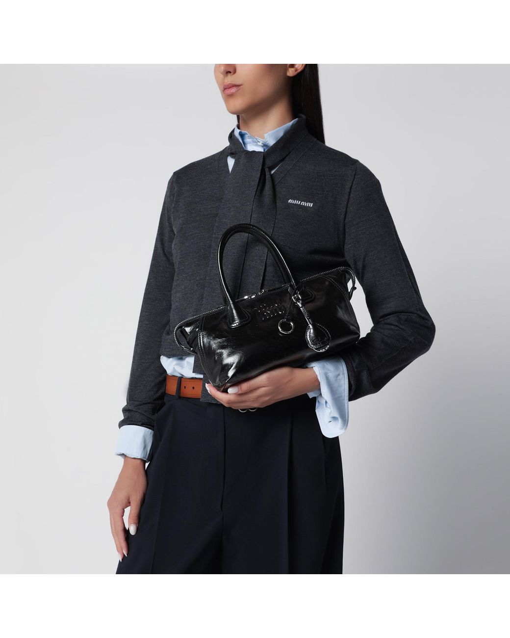 Miu Miu Black Glossy Leather Top-Handle Bag
