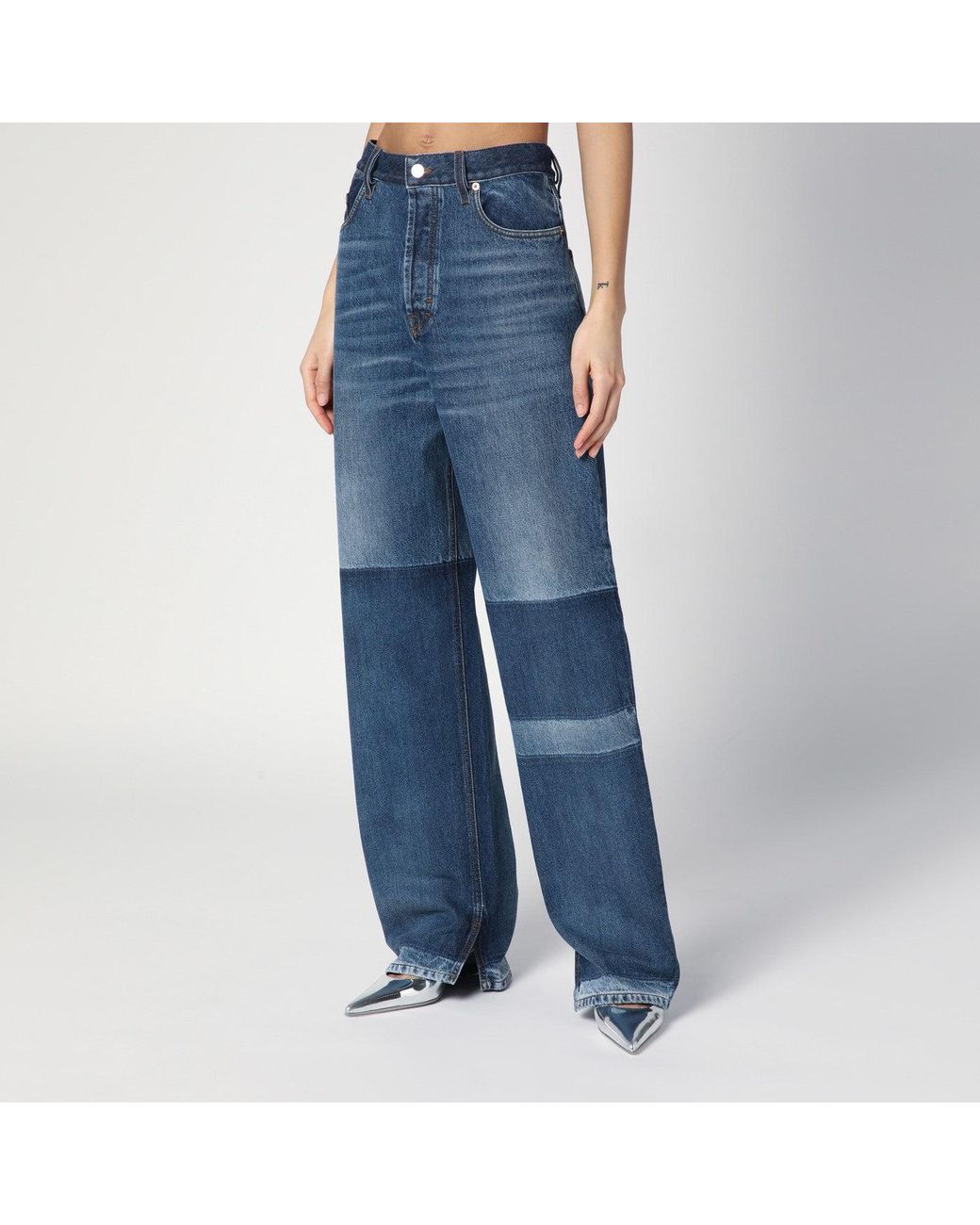 Gucci Blue Two-Tone Wide-Leg Jeans With Stone-Washed Treatment