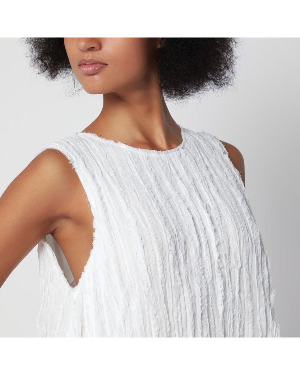 Cordera White Crinkle-Effect Balloon Midi Dress With Wide Straps