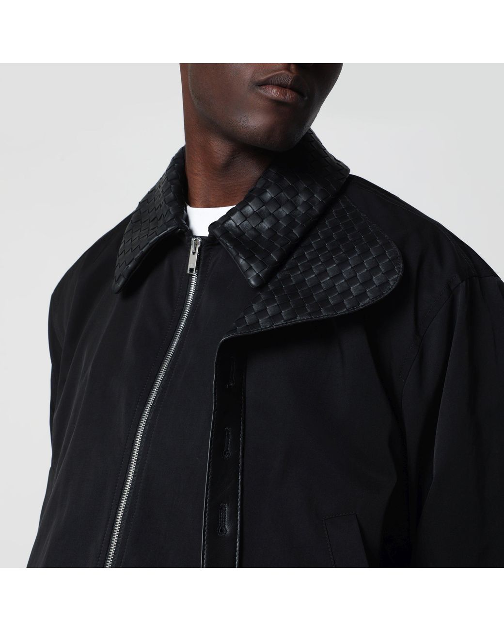 Bottega Veneta Black Zip-Up Jacket With Intrecciato Collar for men