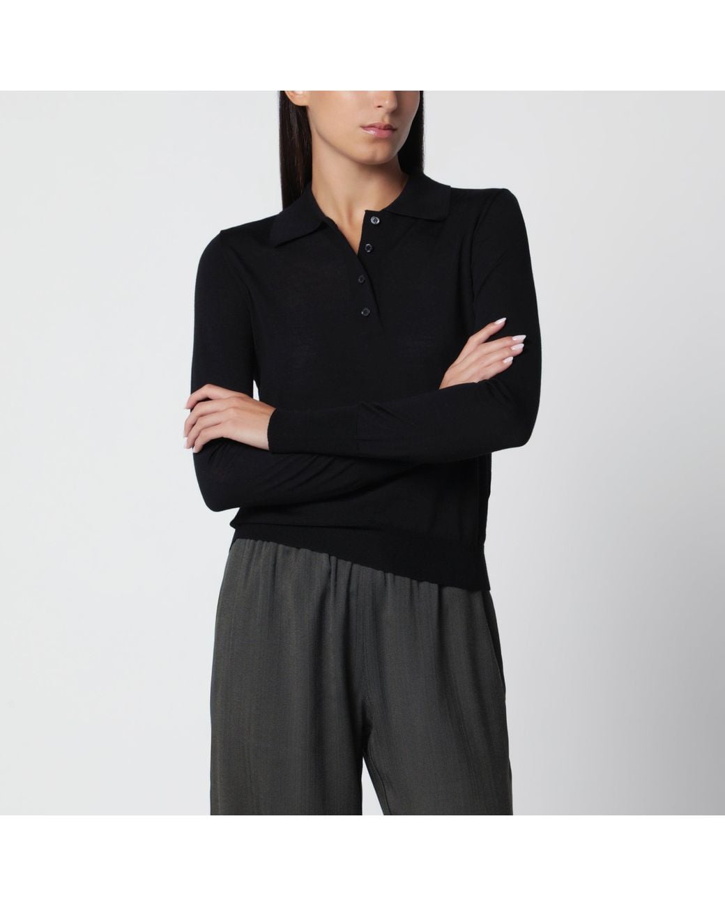 Golden Goose Deluxe Brand Black Virgin Wool Long-Sleeved Polo Shirt