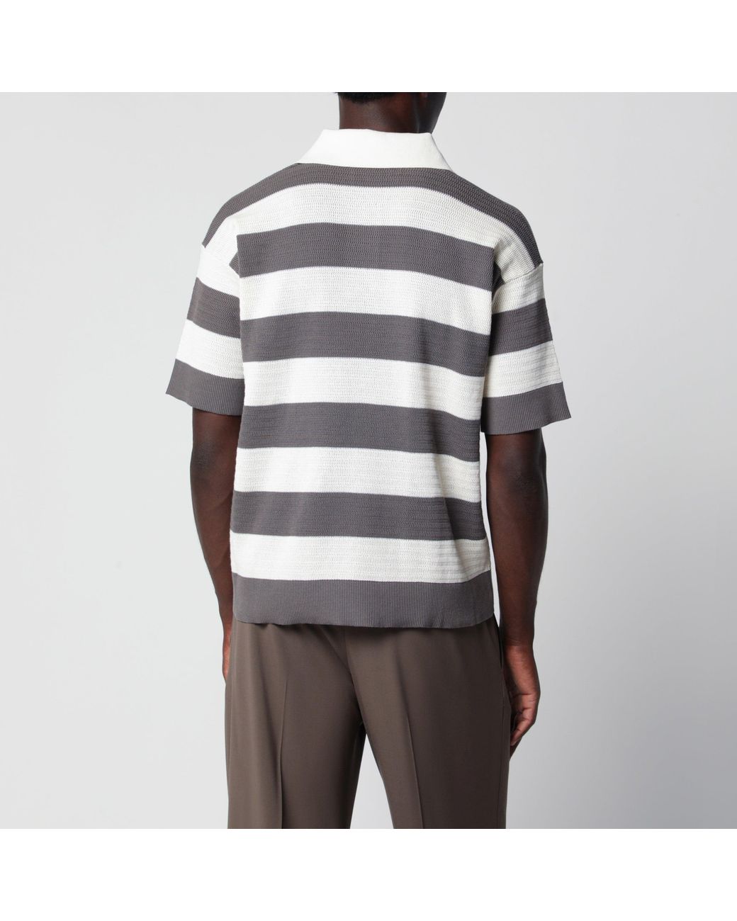 AMI Brown Ami De Coeur Striped Cotton Knit Polo Shirt for men