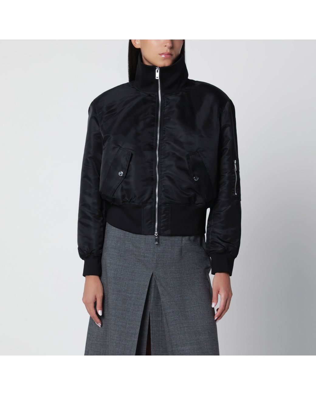 Frankie Shop Black Short Storm Technical Fabric Bomber Jacket