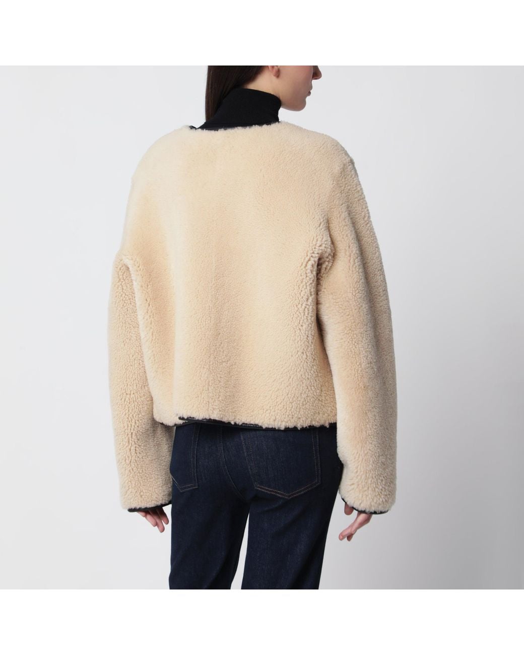 Blazé Milano Natural Reversible Camelot Shearling Mini Bolero Jacket With Leather Trim