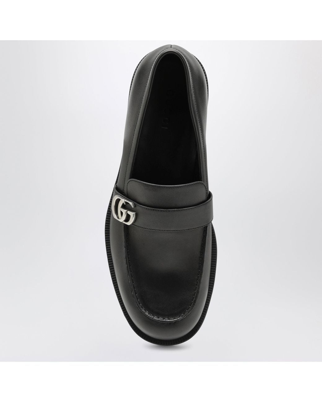 Gucci Black Brushed Leather Loafers With Double G for men