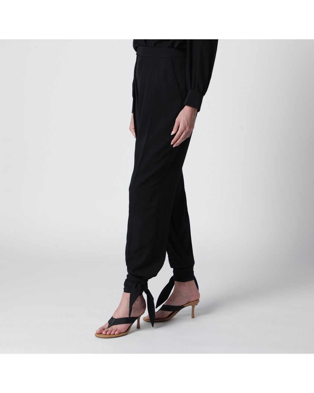 Chloé Black Pleated Fluid Crêpe De Chine Trousers