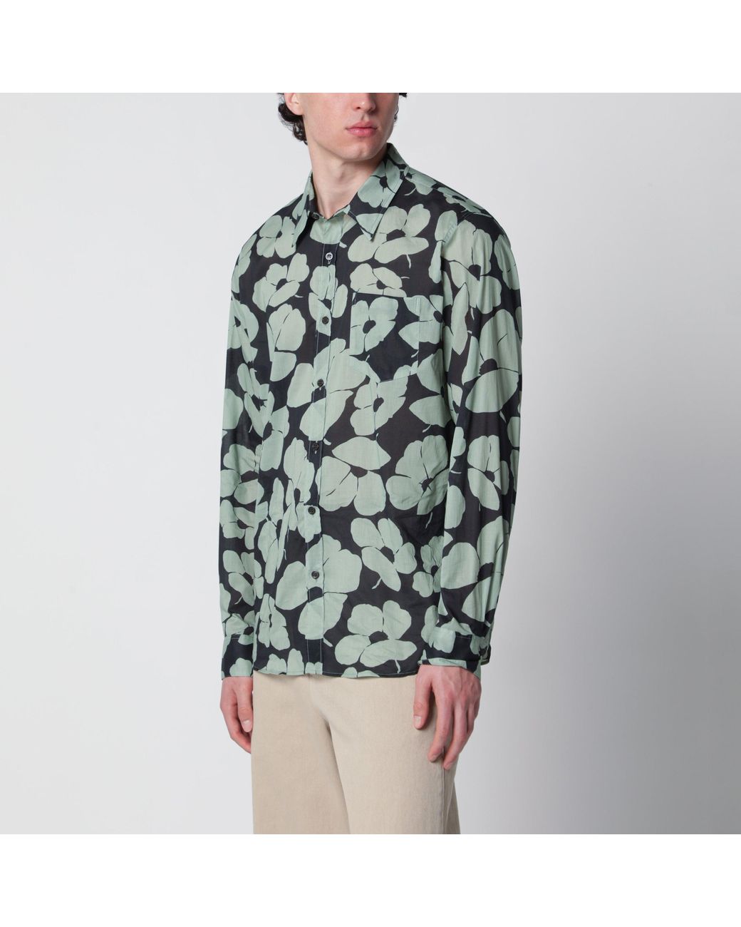 Dries Van Noten Green Shirt With Floral Print Pistachio Color for men