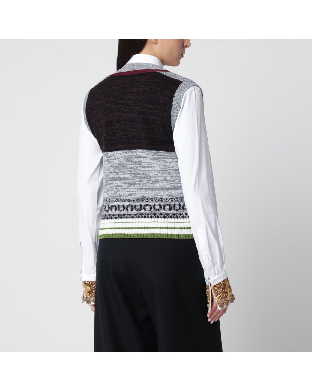 Dries Van Noten Gray Ecru Cashmere And Wool Fitted Top