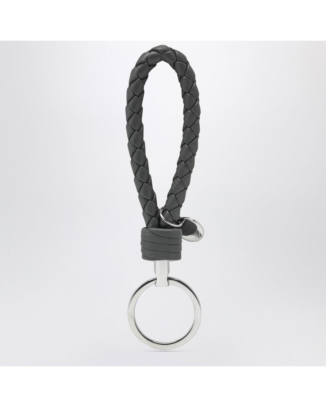 Bottega Veneta White Intrecciato Leather Key Ring
