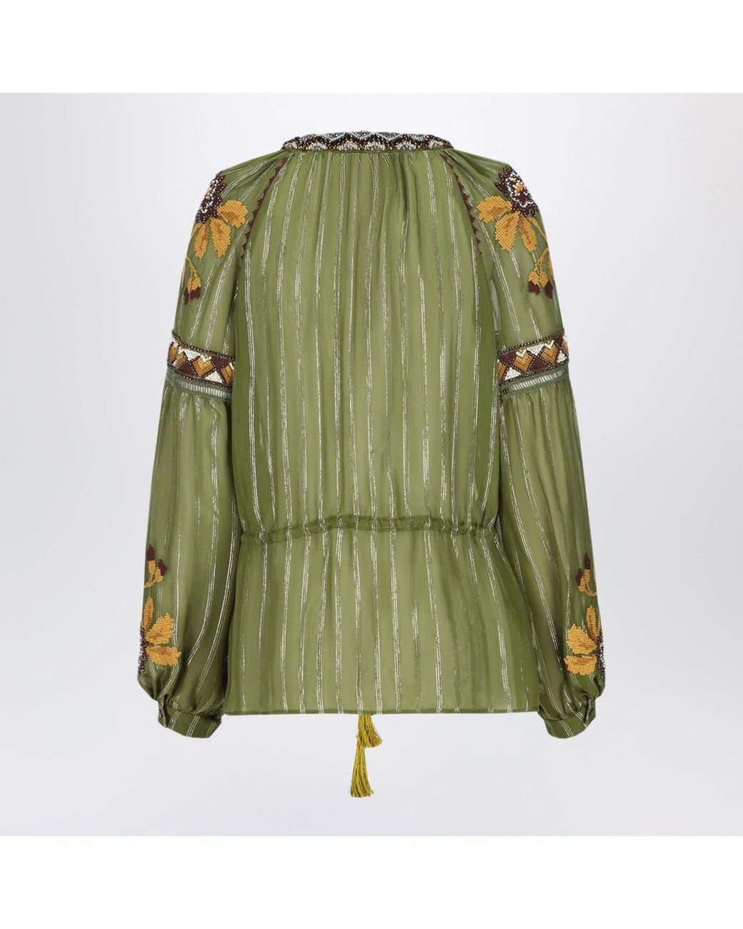 Valentino Green Embroidered Lurex Silk Shirt Camou