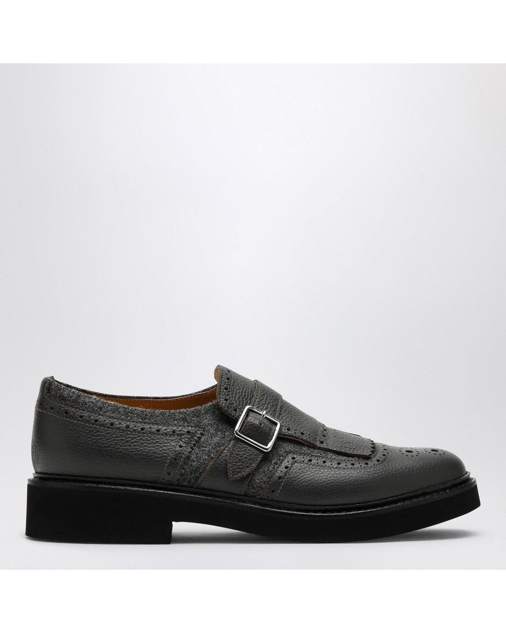 Doucal's Black Leather Shoes With Buckle And Fringes