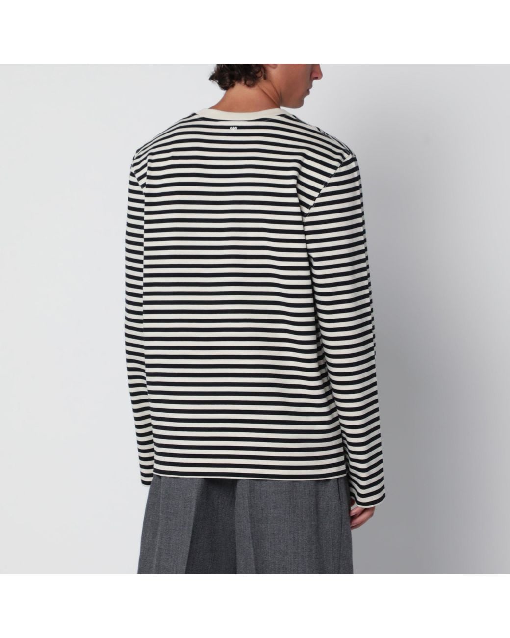AMI Black Ivory Striped Ami De Coeur Sweater for men