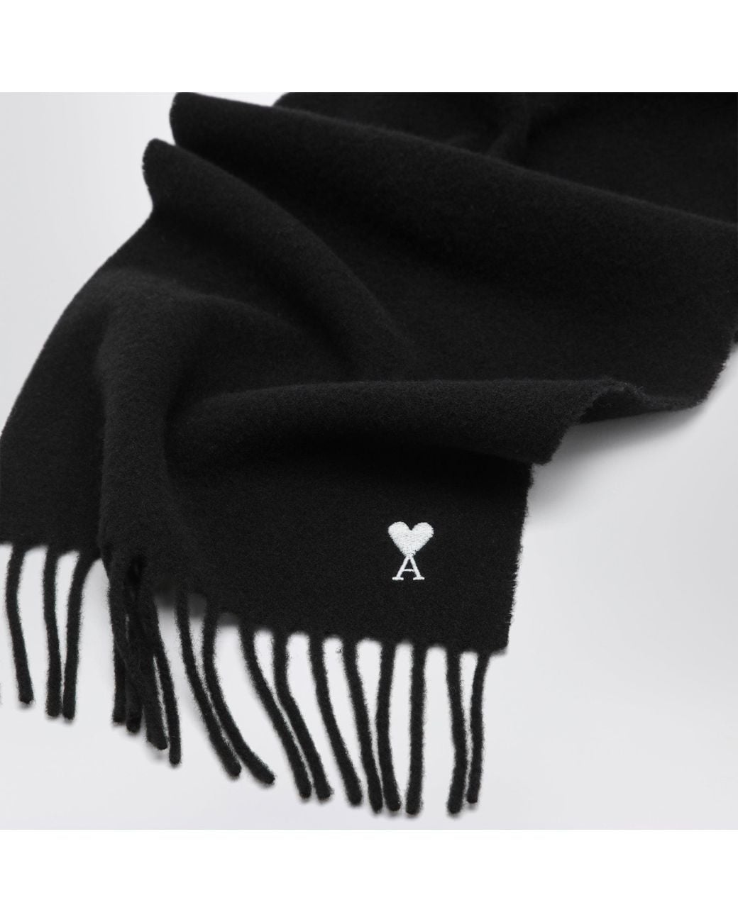 AMI Black Ami De Coeur Wool Scarf for men