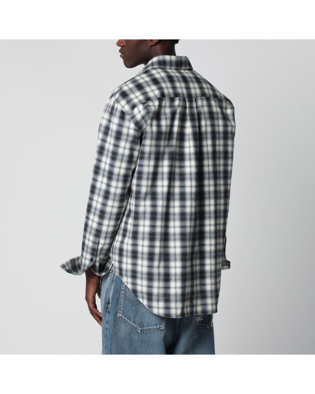 Balenciaga Blue Regular-Fit Checked Cotton Flannel Shirt for men