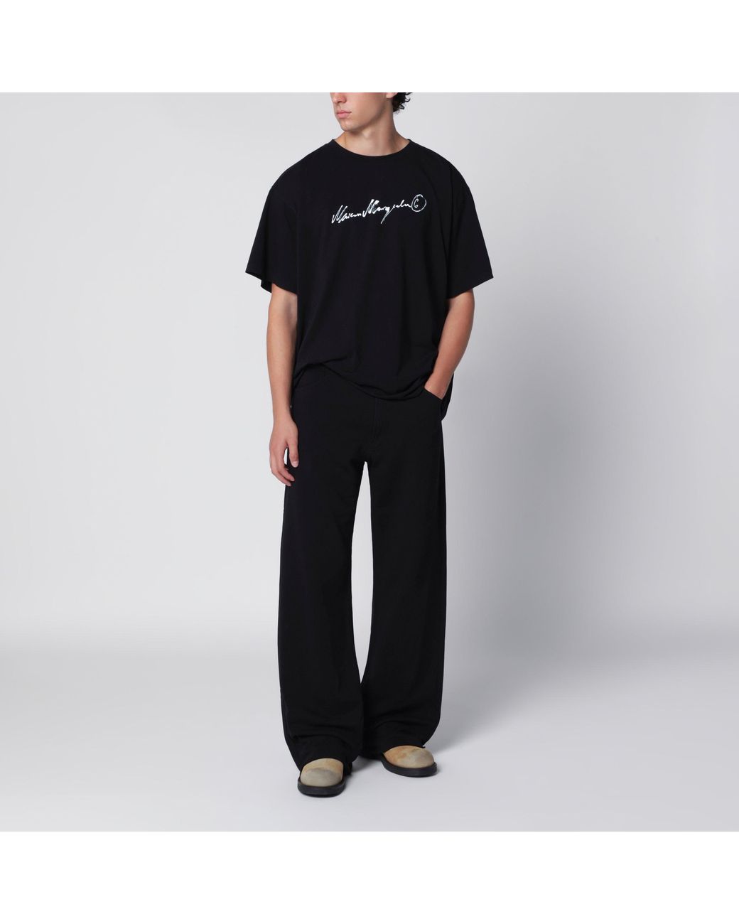 MM6 by Maison Margiela Black T-Shirt With Logo Print for men