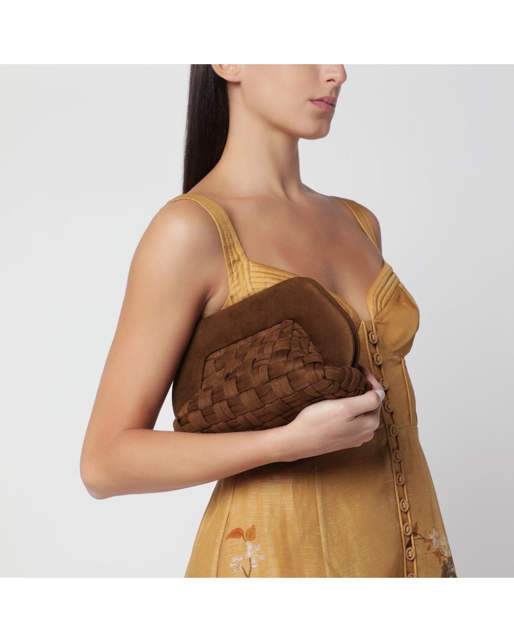 THEMOIRÈ Brown Mini Bios Pouch With Woven Suede-Effect Finish