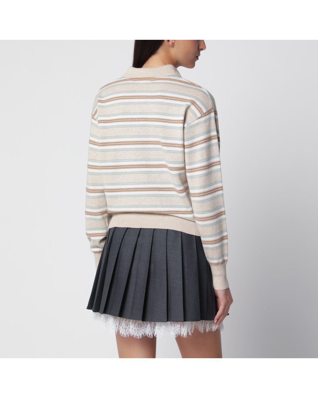 Guest In Residence Gray Collegiate Stripe Polo Sweater Sandstone