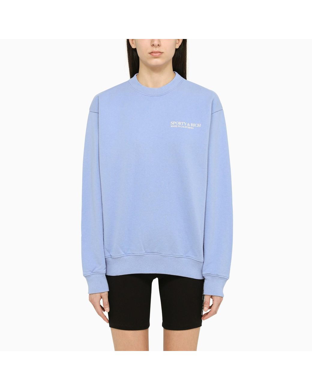 Sporty & Rich Periwinkle Crew Neck Sweatshirt With Logo in Blue