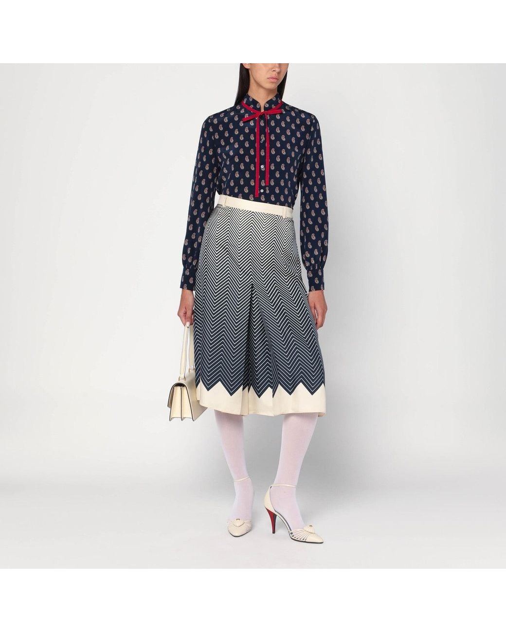 Valentino Gray Blue/ivory Silk Skirt