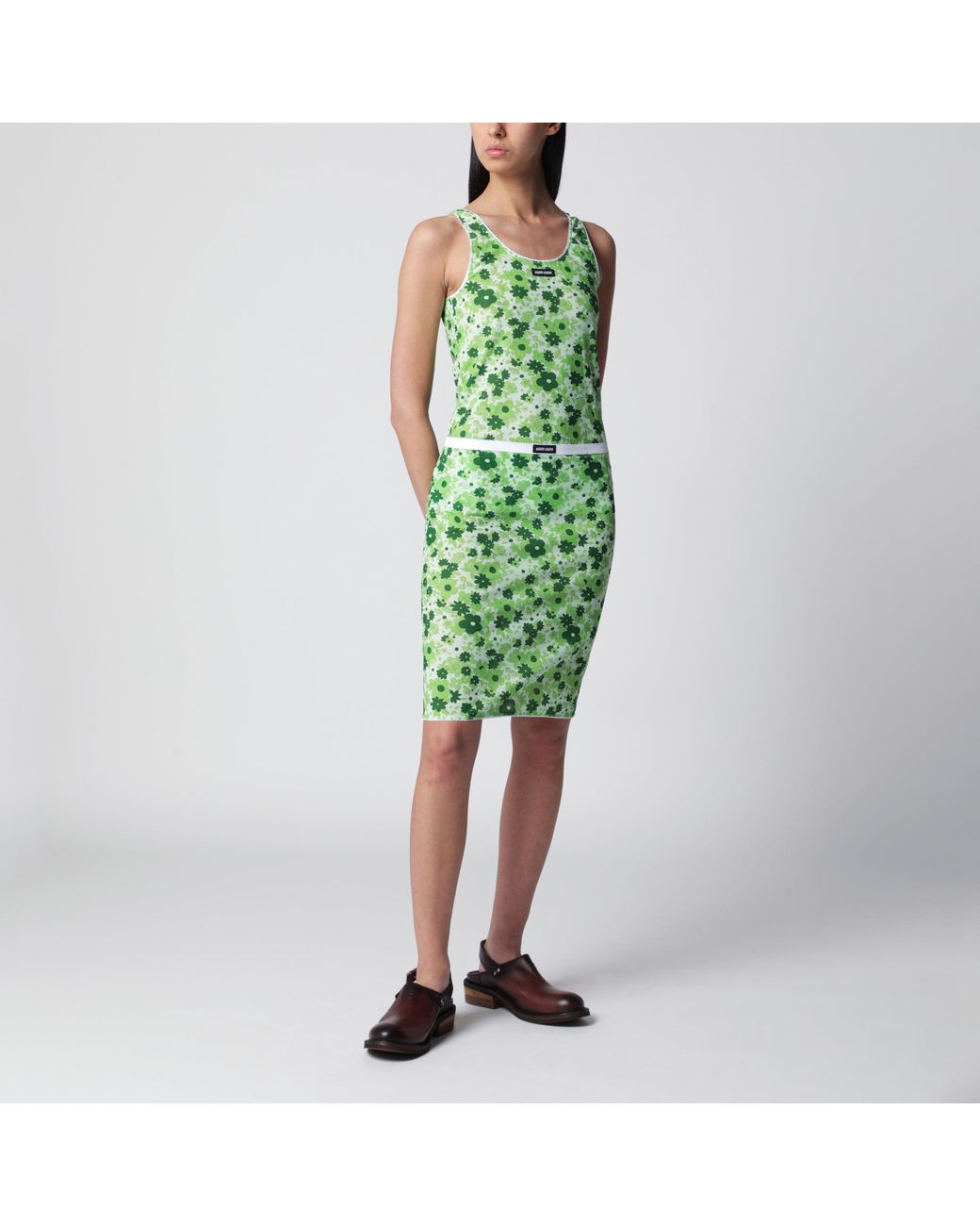 Miu Miu Green Floral Stretch Polyamide-Blend Top