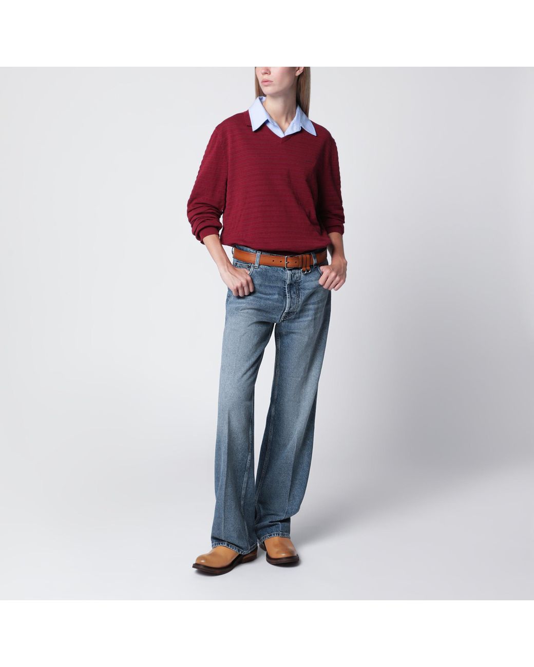 Miu Miu Blue Stone-Washed Denim Trousers