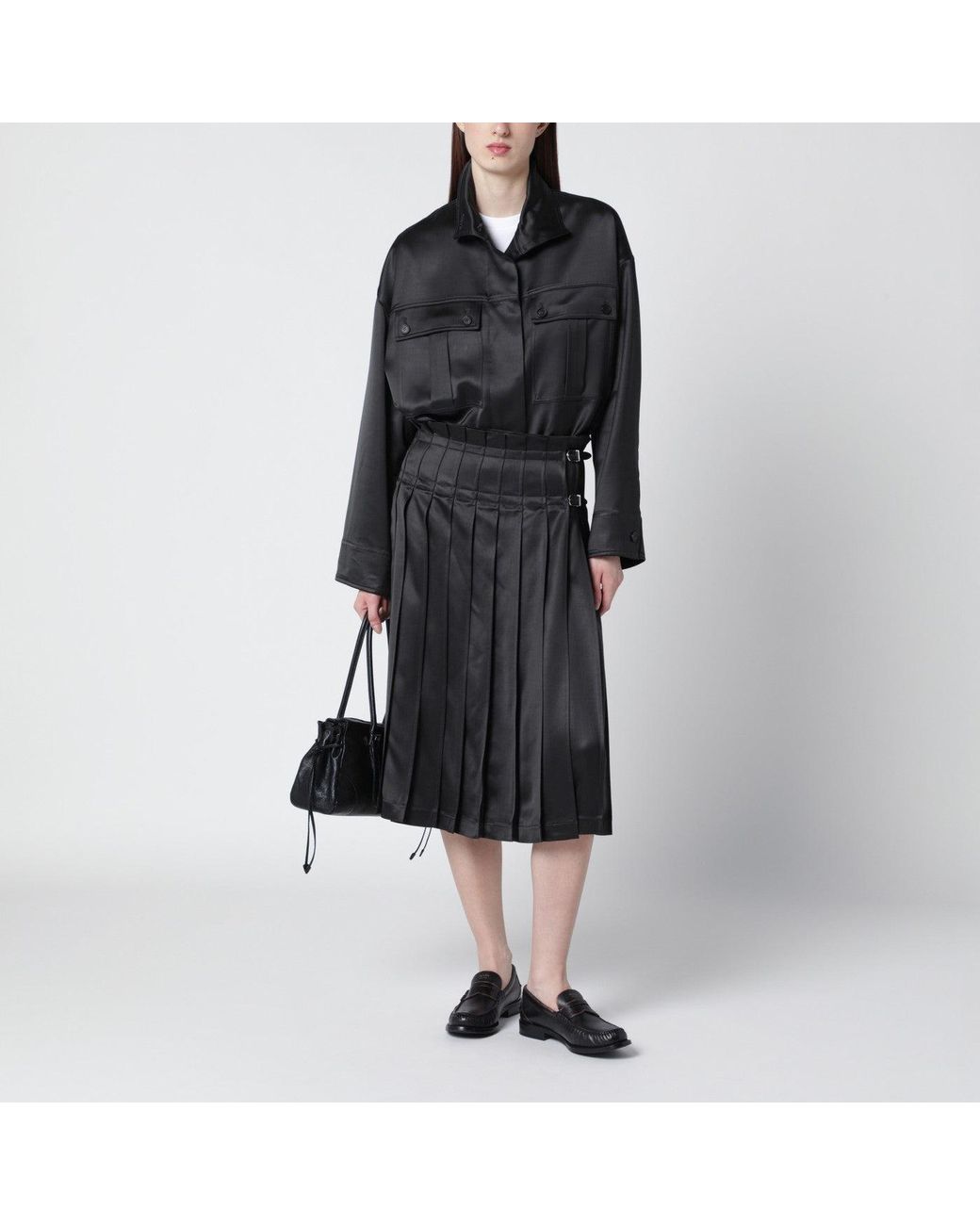 DURAZZI MILANO Black Dark Grey Glossy Viscose Shirt Jacket