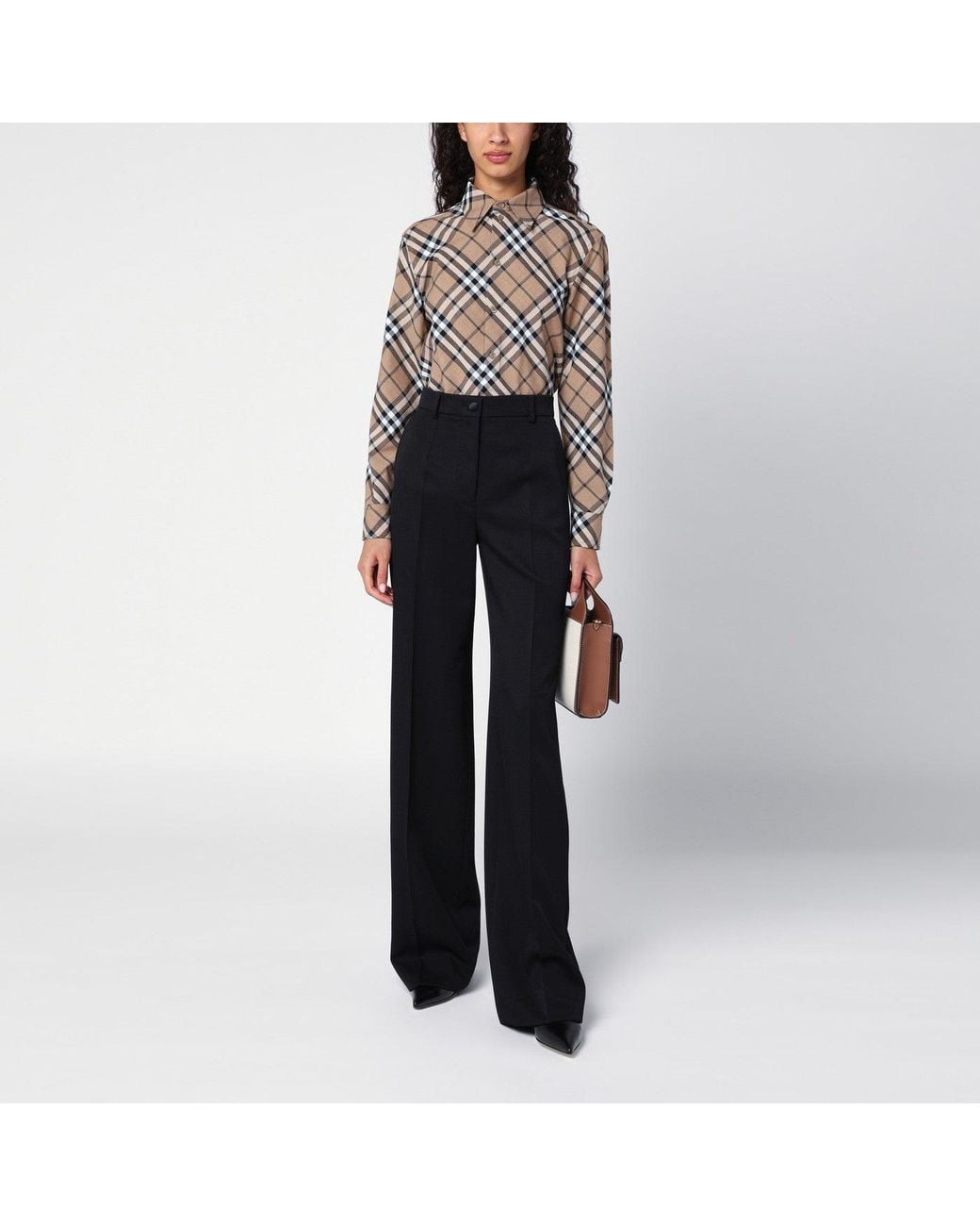 Burberry Black Check Pattern Wool Blend Shirt