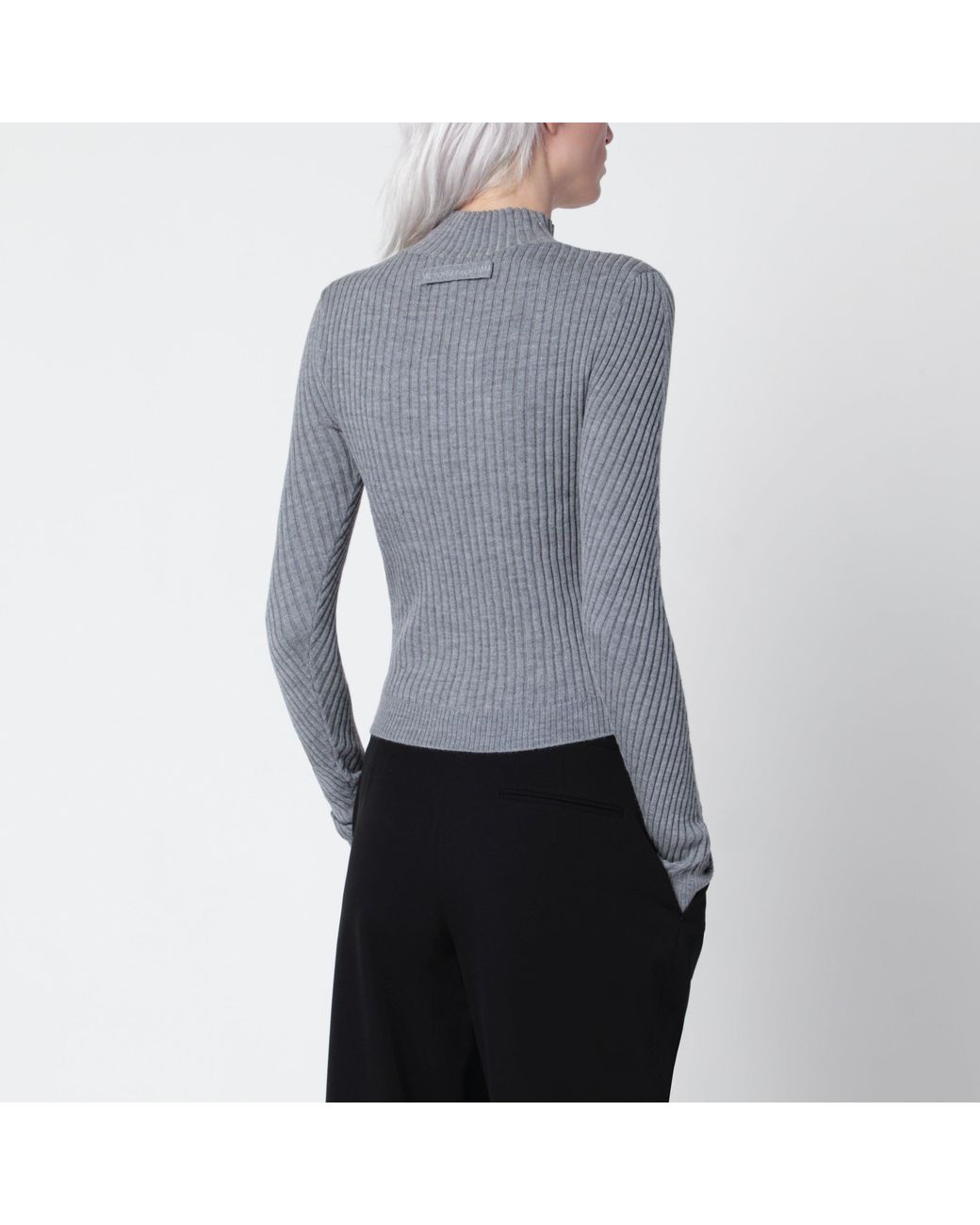 Victoria Beckham Blue Georgia Marl Ribbed Merino Wool Sweater