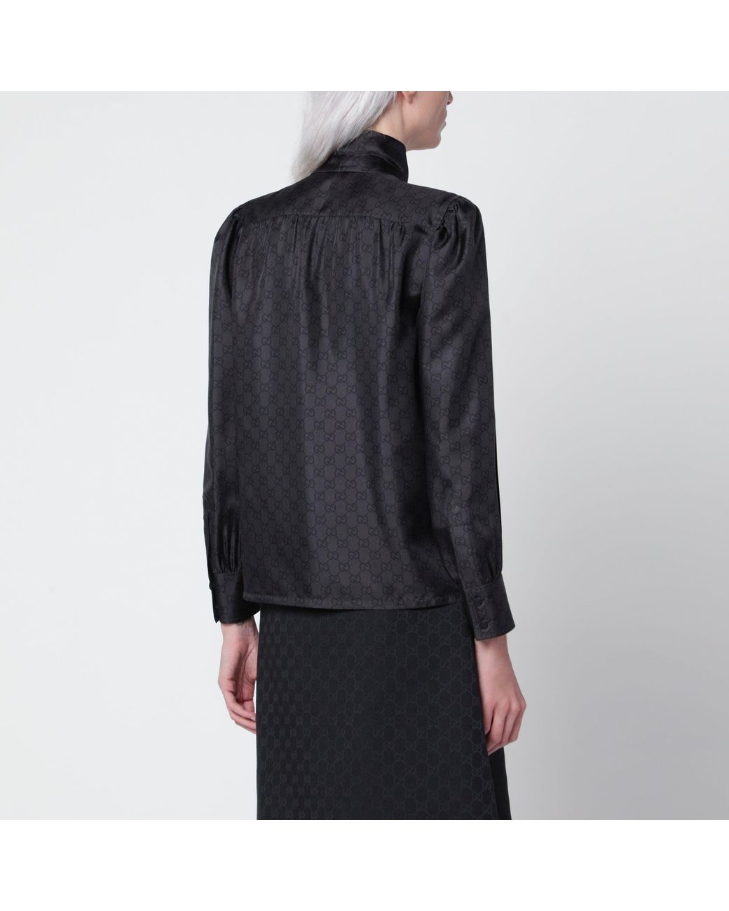 Gucci Black Silk Twill Shirt With Gg Print