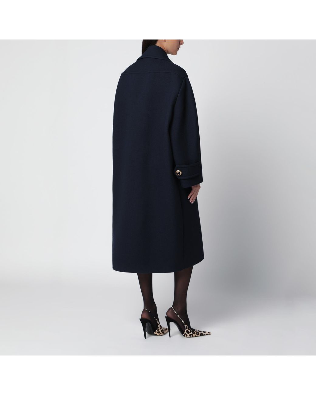 Balenciaga Black Long Textured Wool Pea Coat