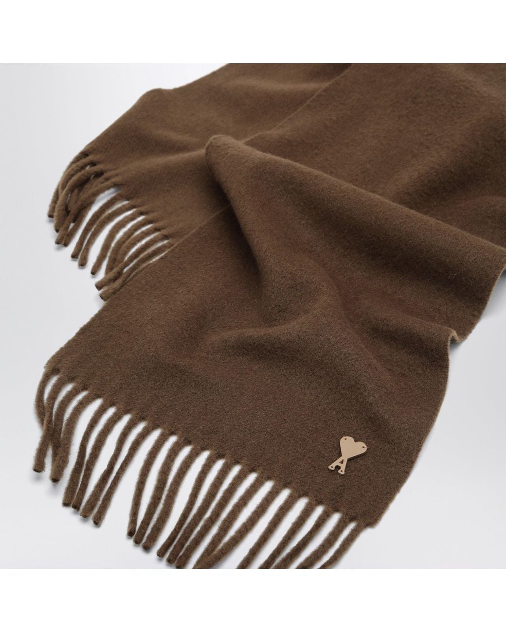 AMI Brown Ami De Coeur Wool Scarf for men