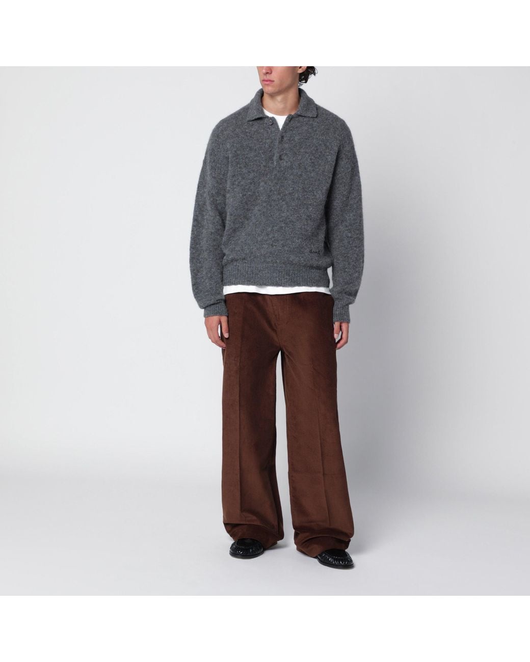 AMI Gray Charcoal Wool And Alpaca Polo Shirt for men