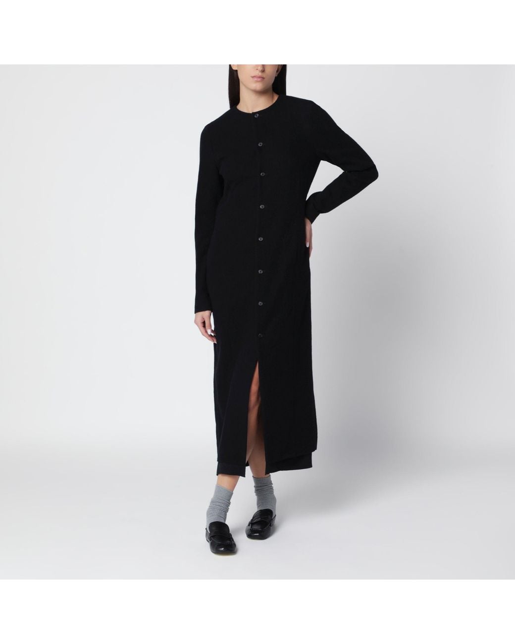 Auralee Black Long-Sleeved Midi Dress