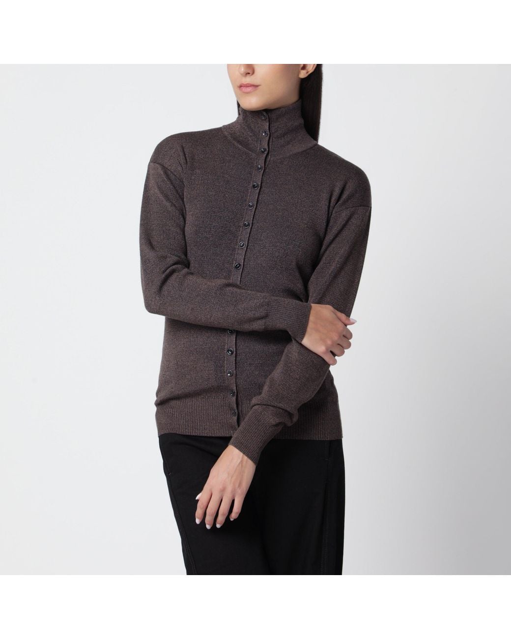 Lemaire Gray Wool Ecorce-Colored Button-Up Top