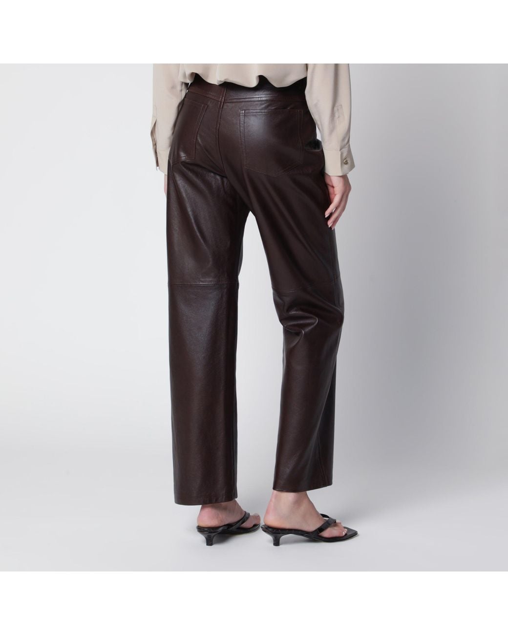 Max Mara Brown Lamb Nappa Leather Trousers