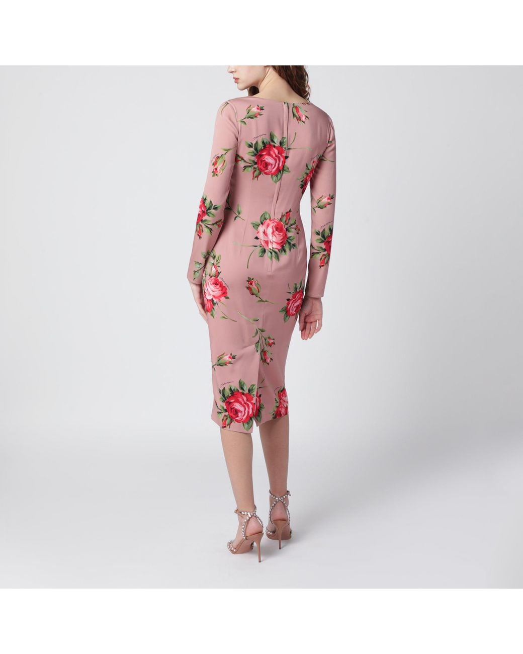 Dolce & Gabbana Red Bouquet Rose Print Sheath Dress