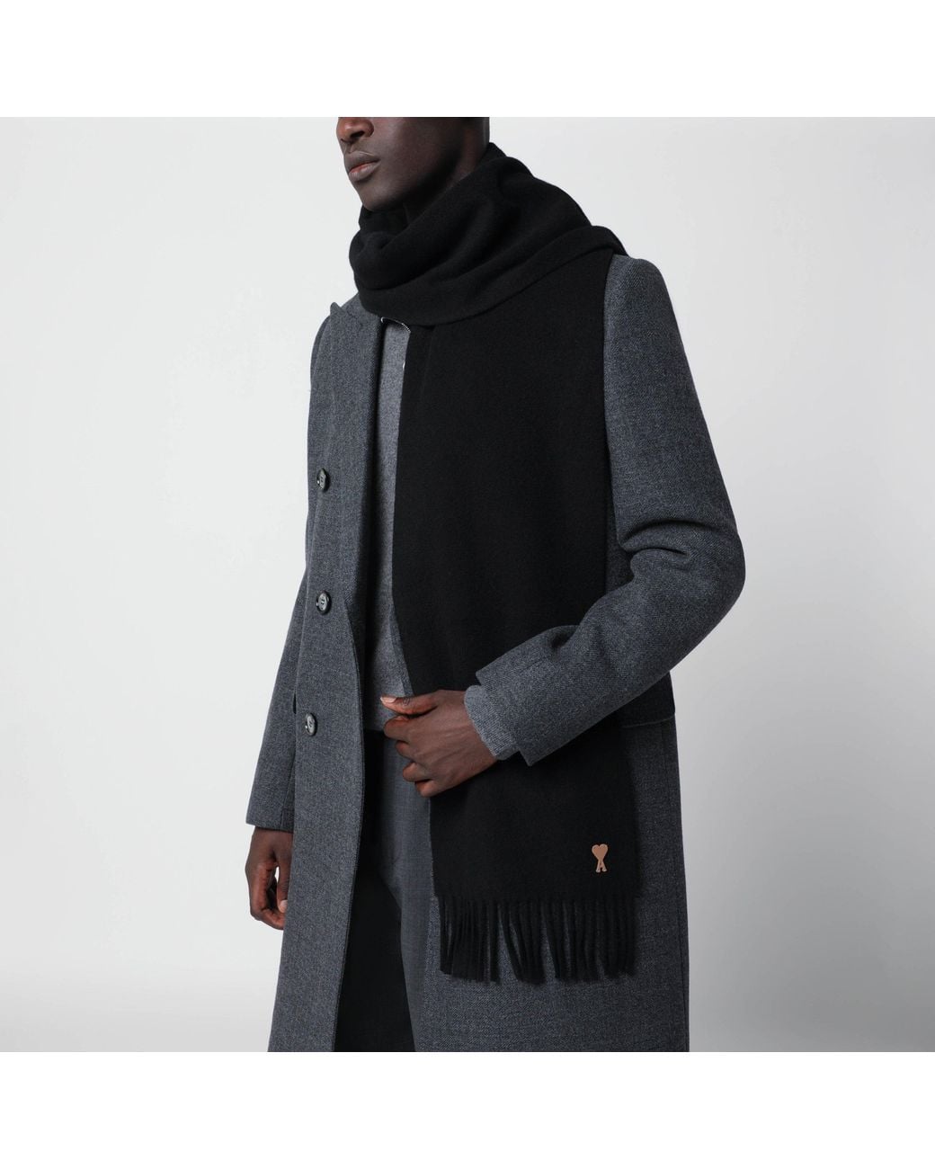 AMI Black Ami De Coeur Wool Scarf for men