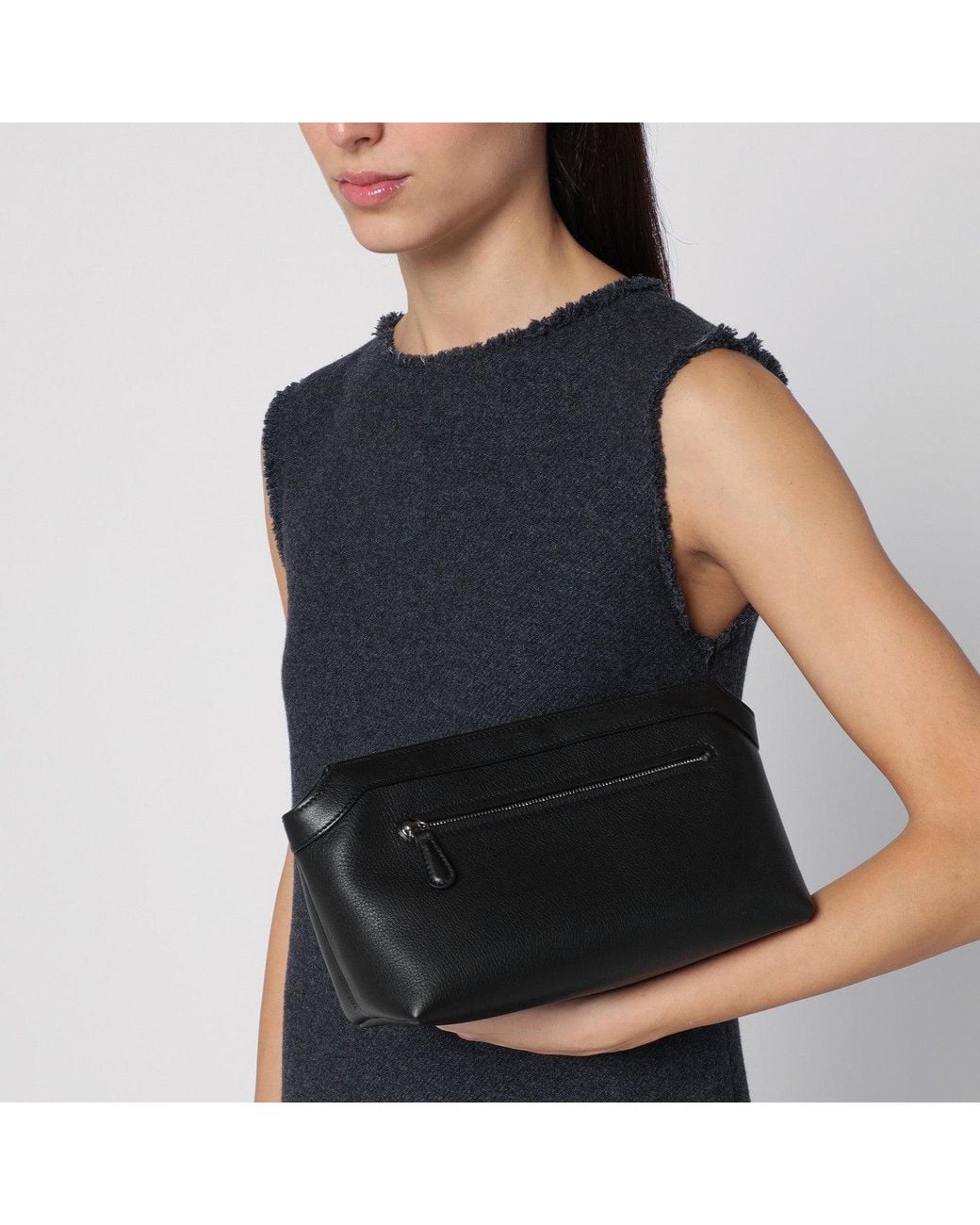 The Row Black Leather Clutch Bag