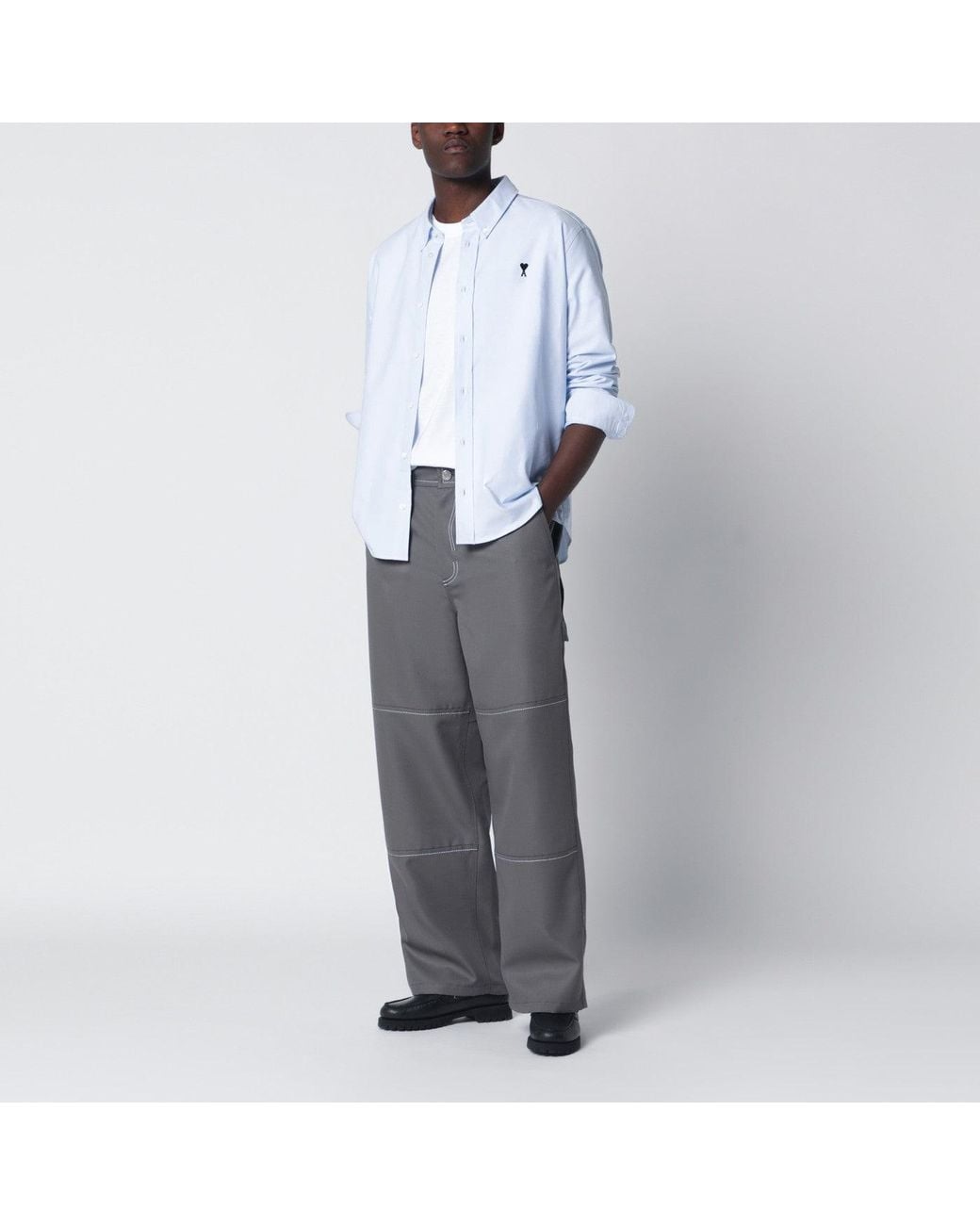 AMI Gray Wool Canvas Workwear Trousers for men