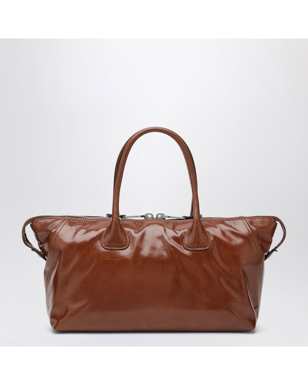 Miu Miu Brown Glossy Leather Top Handle Bag