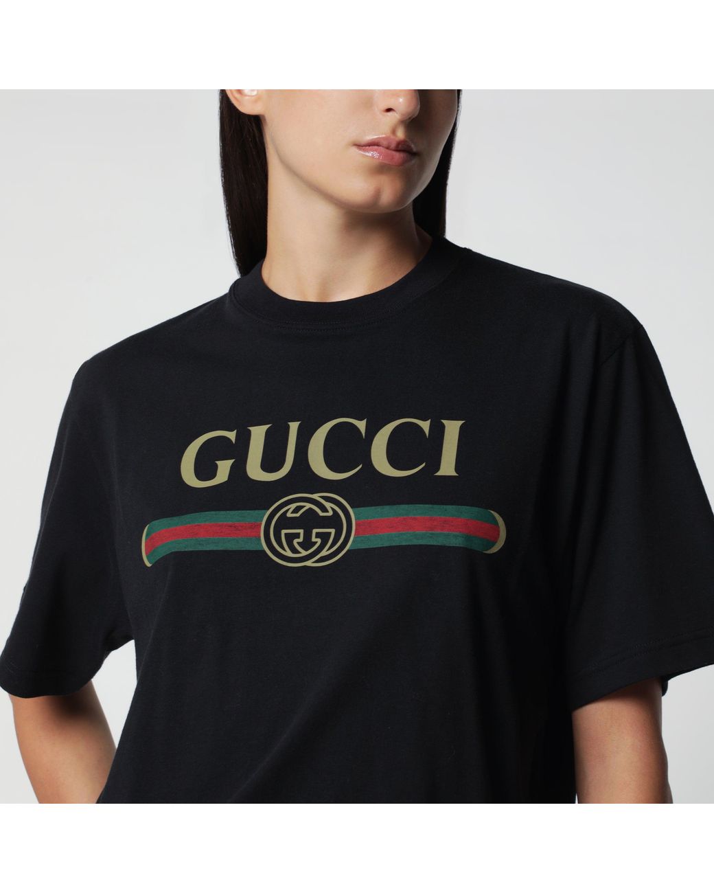 Gucci Black Cotton And Silk Jersey T-Shirt With Print