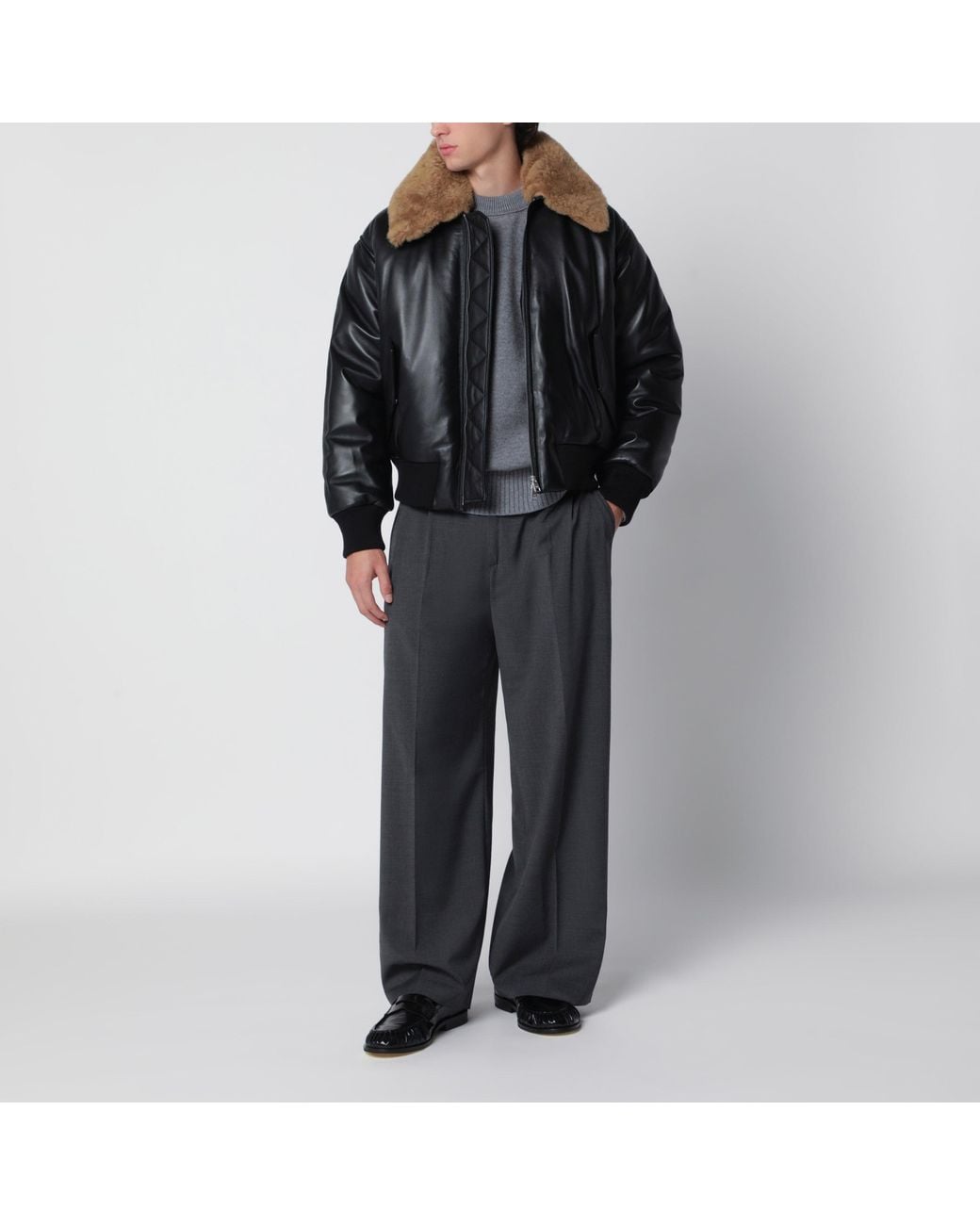 AMI Black Padded Lambskin Jacket for men