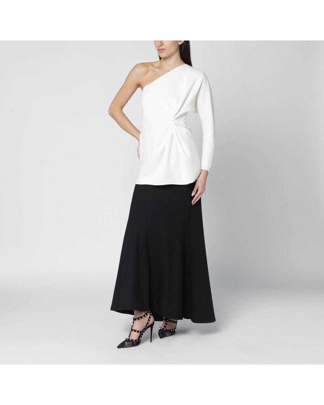 Valentino White Ivory One-Shoulder Top