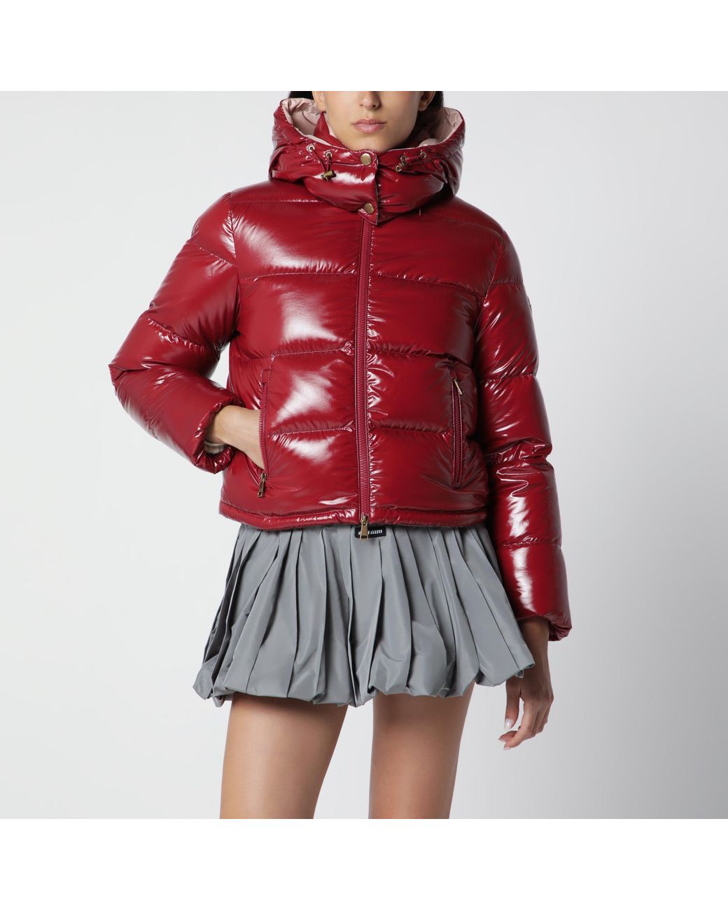Moncler Red Niveole Cropped Down Jacket