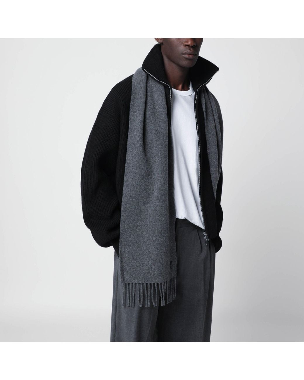 AMI Gray Ami De Coeur Wool Scarf for men